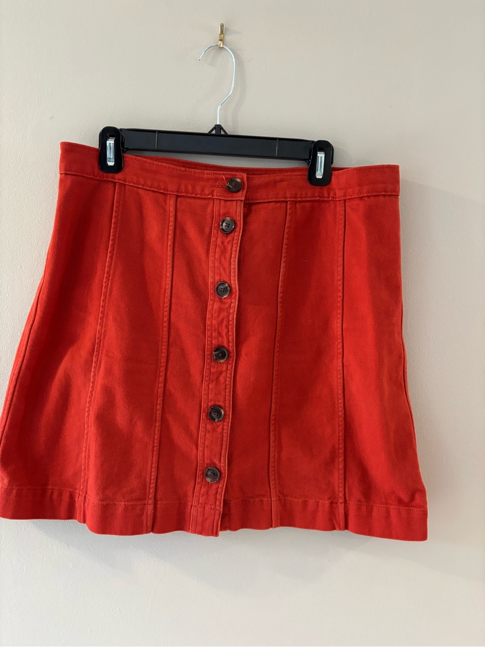 Button-Front Orange Denim Mini Skirt